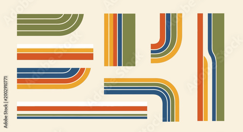 Retro 70s Style Striped Graphic Elements Set