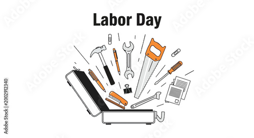 Labor Day Celebration with Essential Work Tools and Office Supplies