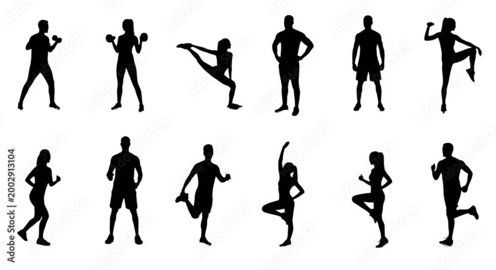 Obraz premium Silhouette people dancing and exercising poses isolated on transparent background, Vector