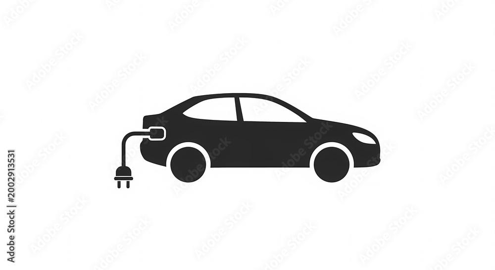 Naklejka premium Silhouette of an electric car plugged in for charging.