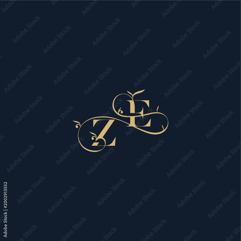 Naklejka premium ZE letter elegant leaf line concept organic and luxury style design wedding initial monogram