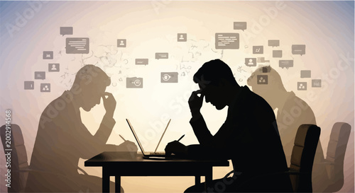 business people working remotely with laptops and phones