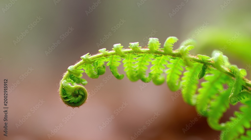 Fototapeta premium A Vibrant Green Fern Frond Unfurling in Nature