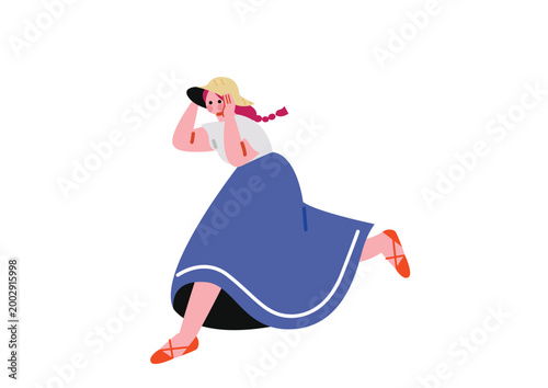 夏服を着て走る可愛い女性のイラスト