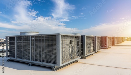 Rooftop AC units sky view.