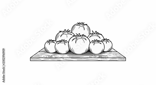 Pile of ripe tomatoes stacked on a rustic wooden surface
