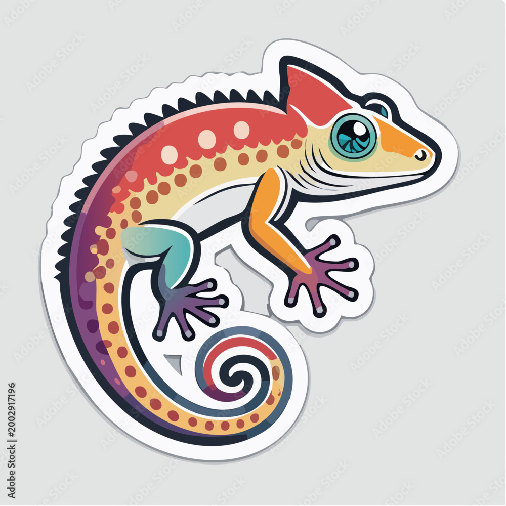 Fototapeta premium Colorful Cartoon Gecko Sticker