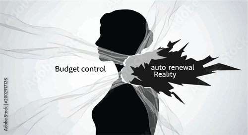Frustrated person with tied mouth and auto renewal reality concept