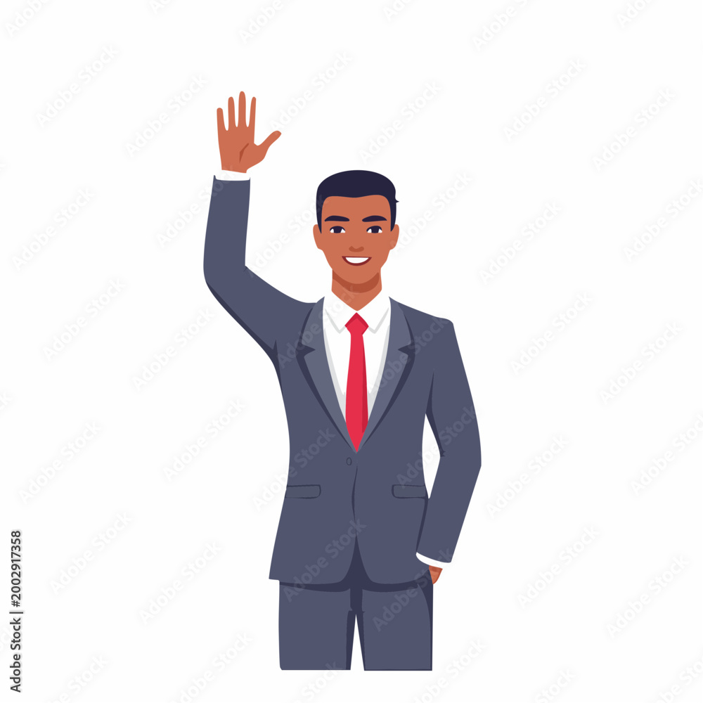 Obraz premium Man in Suit Waving Hello