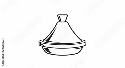 Simple line art illustration of a traditional cooking pot with a conical lid