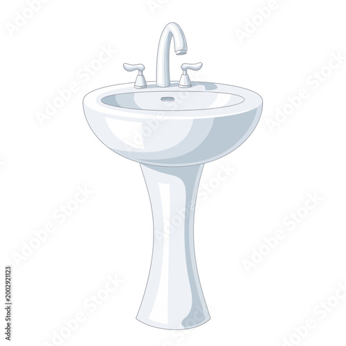 White Ceramic Pedestal Sink with Chrome Faucet