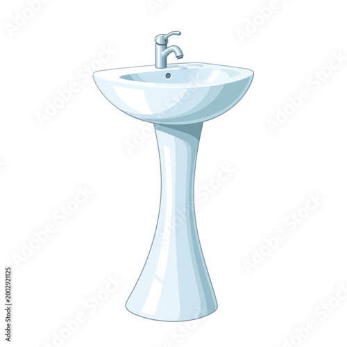 White pedestal sink with chrome faucet