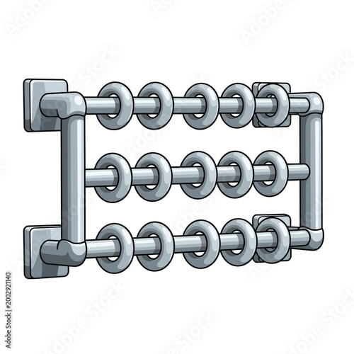 Abacus calculator with metal rings on white background