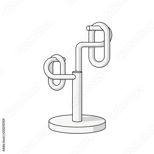 Abstract geometric sculpture, white interlocking shapes on stand, minimalist design