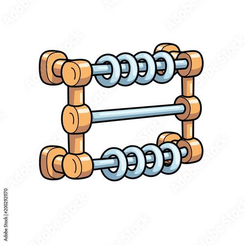 Abacus counting tool with wooden frame and metal rods and rings