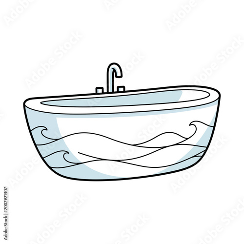 Cartoon bathtub with water and waves illustration
