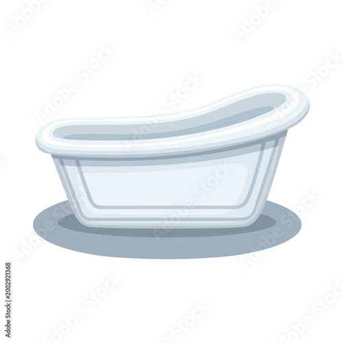 Classic white bathtub on a gray shadow base, isolated on white background