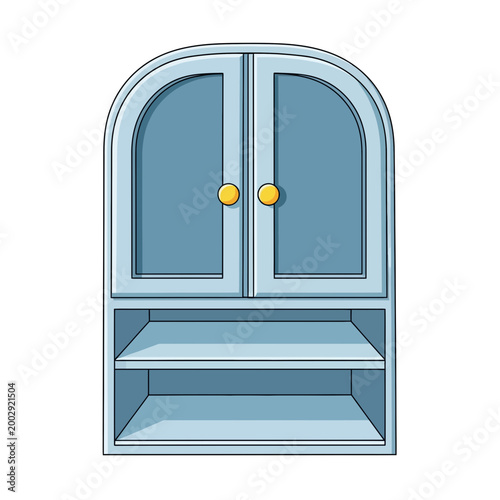 Light Blue Arched Cabinet with Glass Doors and Open Shelves
