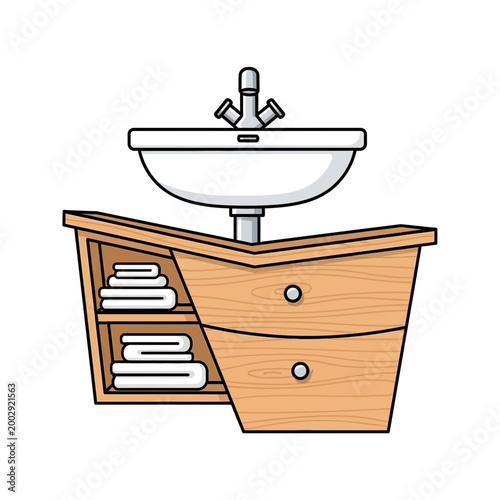 Modern bathroom vanity with sink and folded towels