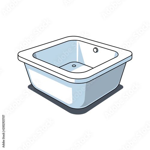 Modern white square bathtub with drain, clean design, isolated on white background