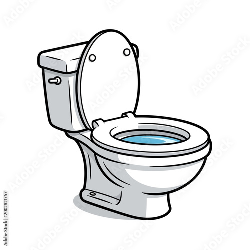 Open toilet bowl with water, bathroom ceramic fixture