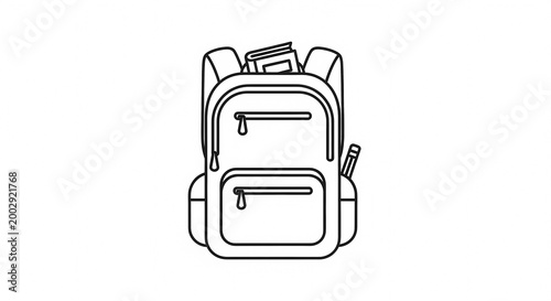 Simple Line Art Illustration of a Backpack with Contents.