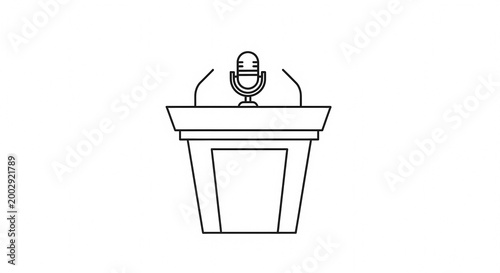Simple Line Art Illustration of a Podium with Microphone.