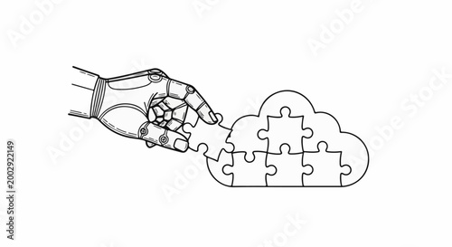 Robotic hand places final puzzle piece onto a cloud