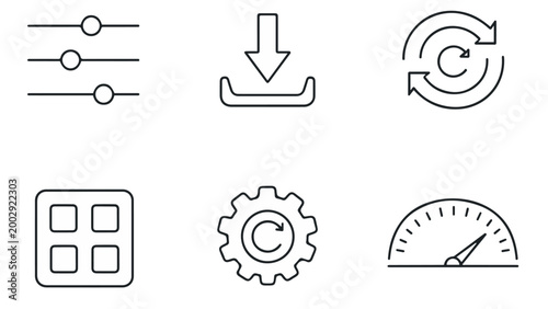 Tableau sur toile Black and white silhouette icons of user interface and system control symbols in