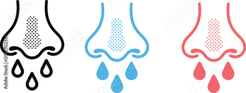 Tableau sur toile Human nose icon set with runny nose mucus drops representing flu cold allergy sy