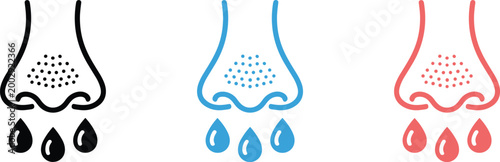 Fotografía Human nose icon set with runny nose mucus drops representing flu cold allergy sy