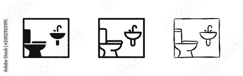 Bathroom Interior Icon Set with Toilet and Sink - Public Restroom and Home Toilet Symbol