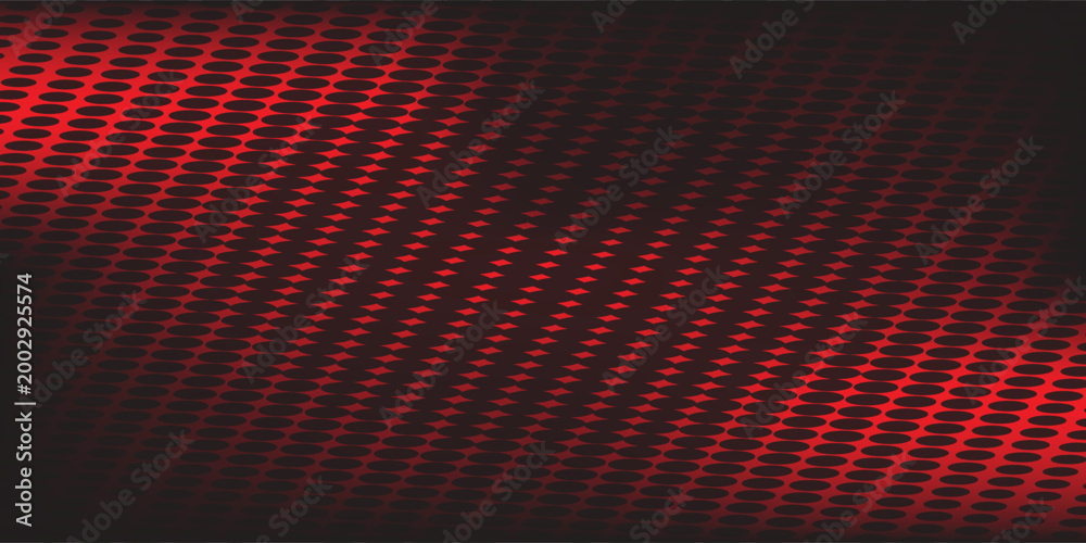 Fototapeta premium Latar Belakang Gradien Halftone Merah dan Hitam Abstrak. Titik lingkaran kecil hingga besar.