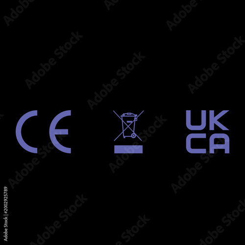 CE Mark WEEE UKCA Certification Icons Purple on Black Background