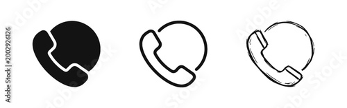 Telephone Handset with Circle Icon Set - Customer Support, Call Center, and Communication Symbol