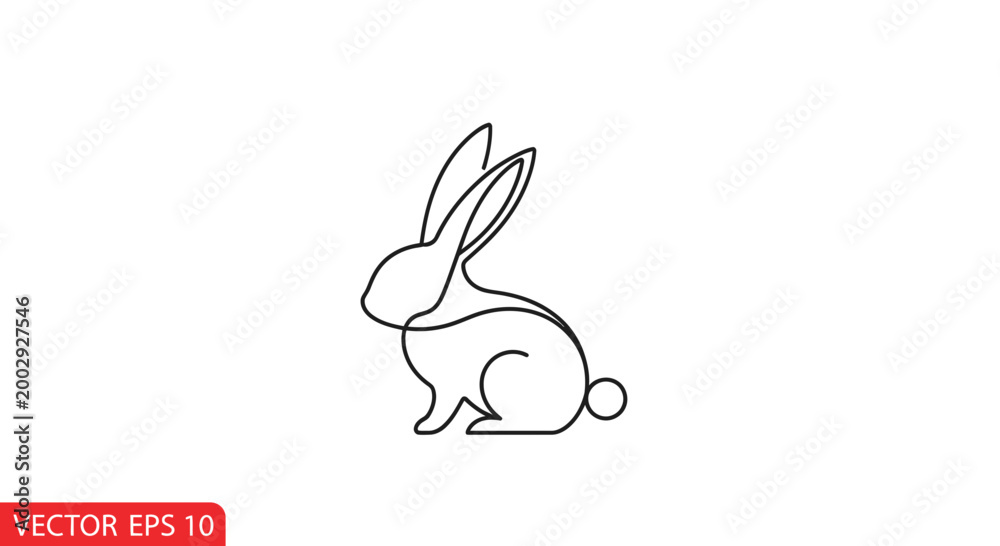 Obraz premium Minimalist rabbit outline, single line drawing, cute bunny icon, vector art