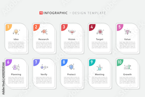 Infographic 10 step timeline journey, calendar Flat simple infographics design template. presentation graph. Business concept with 10 options, number vector illustration.