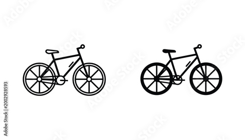 Bicycle vector icon set with clean line art and solid black silhouette for eco friendly transport