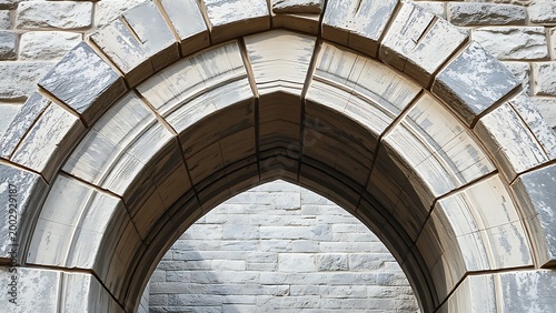 Ancient stone arch bridge keystone with intricate weathered carvings.