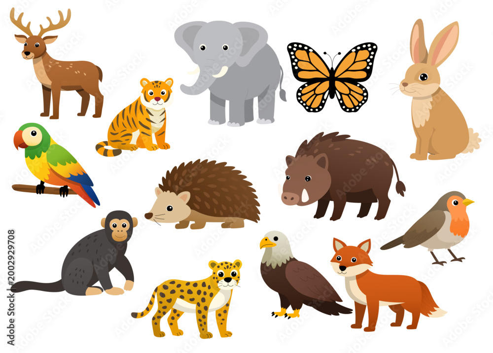 Obraz premium Cute Cartoon Wild Animals Elements Collection