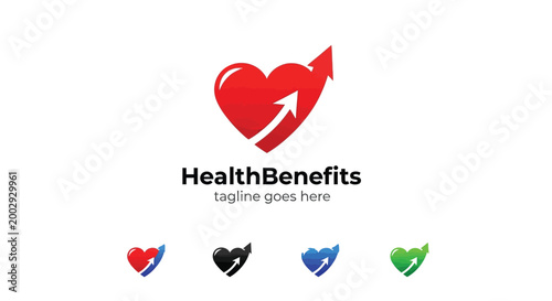 Elegant vector graphic illustration featuring a stylized red heart integrated with a dynamic upward pointing arrow icon representing medical growth and wellness improvement which serves as a professio