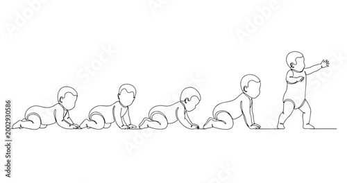 Minimal One Line Baby Growth Stages Continuous Line Art Family Illustration