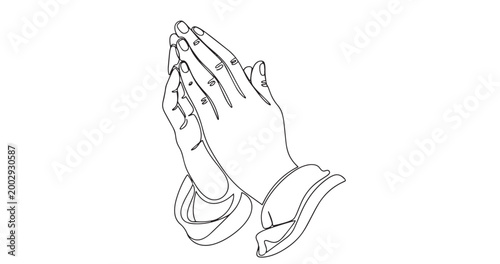 Minimal One Line Praying Hands Continuous Line Art Spiritual Illustration