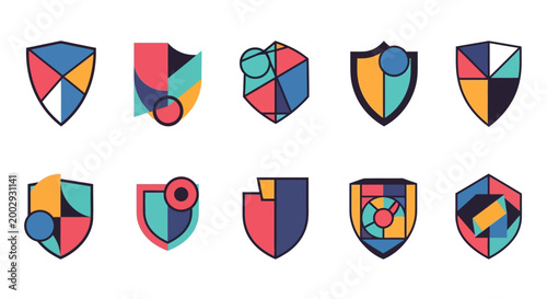 Free Download Set of Colorful Abstract Shield Icons and Geometric Security Symbols - GFXLoad