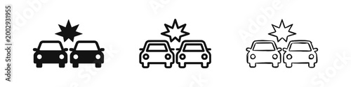Car Crash Accident Icon Set for Auto Insurance and Road Safety Concepts