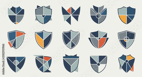 Set of Geometric Shield Logos and Heraldic Emblems