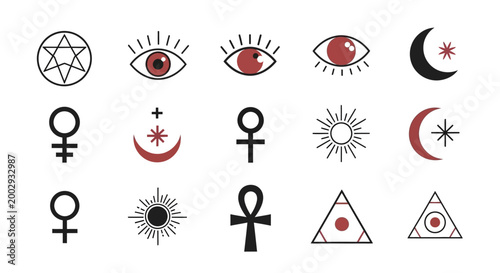 Set of Mystical Esoteric and Occult Symbols in Minimalist Style