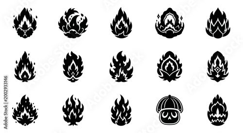 Set of Stylized Fire and Flame Vector Icons