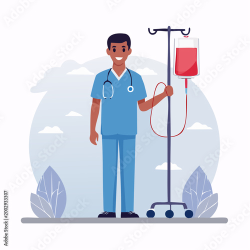 Medical Professional with IV Drip Stand