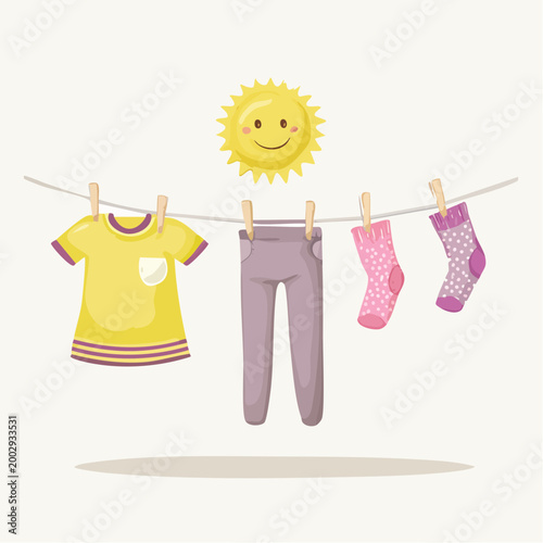 Clothes Drying on a Clothesline Under the Sun